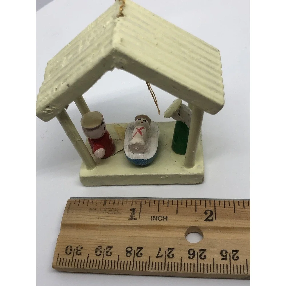 Vintage Wooden Hand Painted Nativity Christmas Ornament 2.5